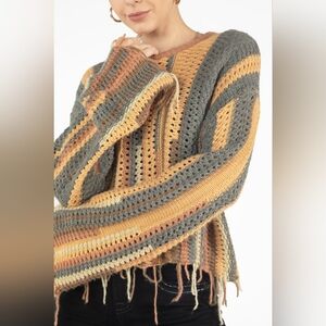 Miss Me autumn fringe cardigan knitted crochet sweater. Earthy